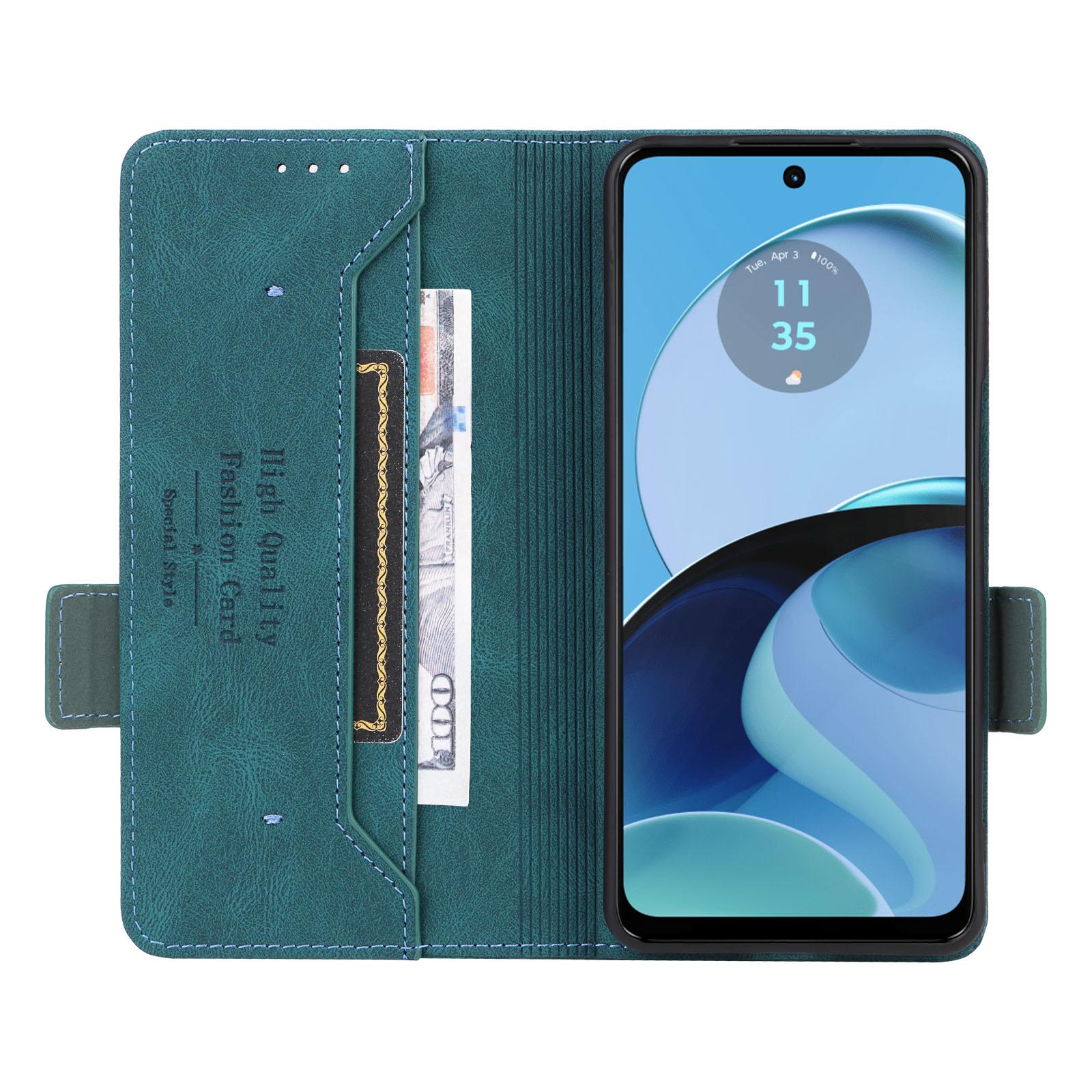 

For Motorola Moto G14 4G Stand Phone Case Anti-Scratch PU Leather Hardware Decor Wallet Protective Cover Blue