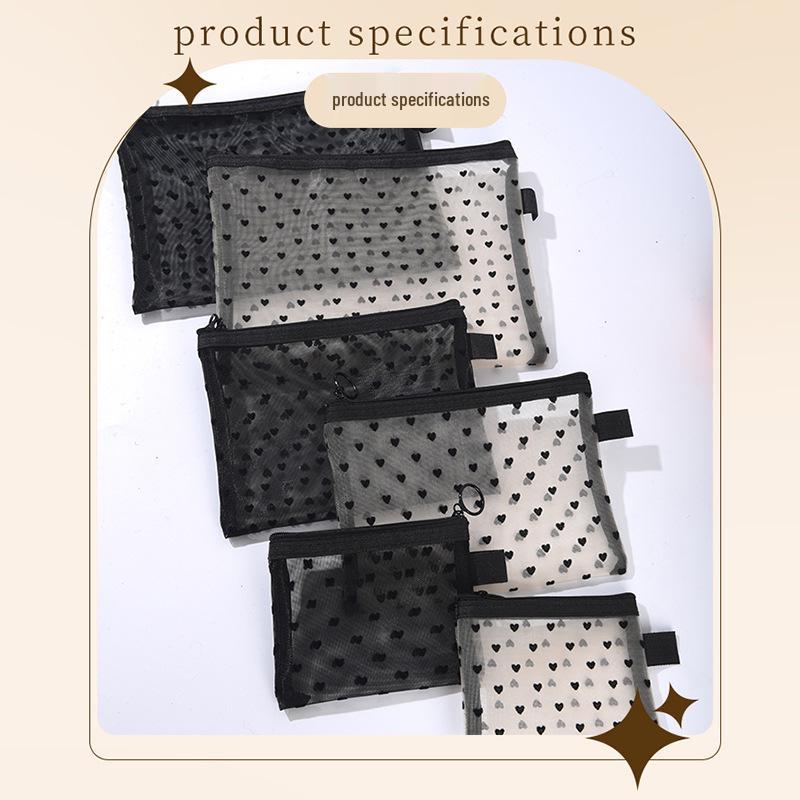 High-Value Heart Mesh Makeup Bag - Portable Lipstick & Cosmetics Storage