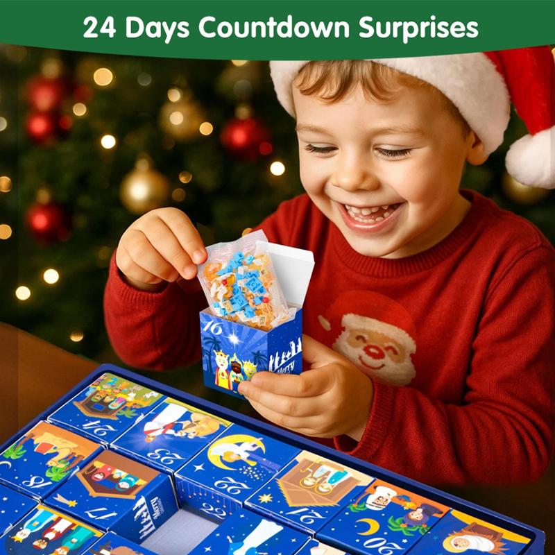 Christmas Advent Calendar Building Blocks Blind Box 24 Day Countdown DIY Child's Children Christmas Train Tree Statue Scene Gift