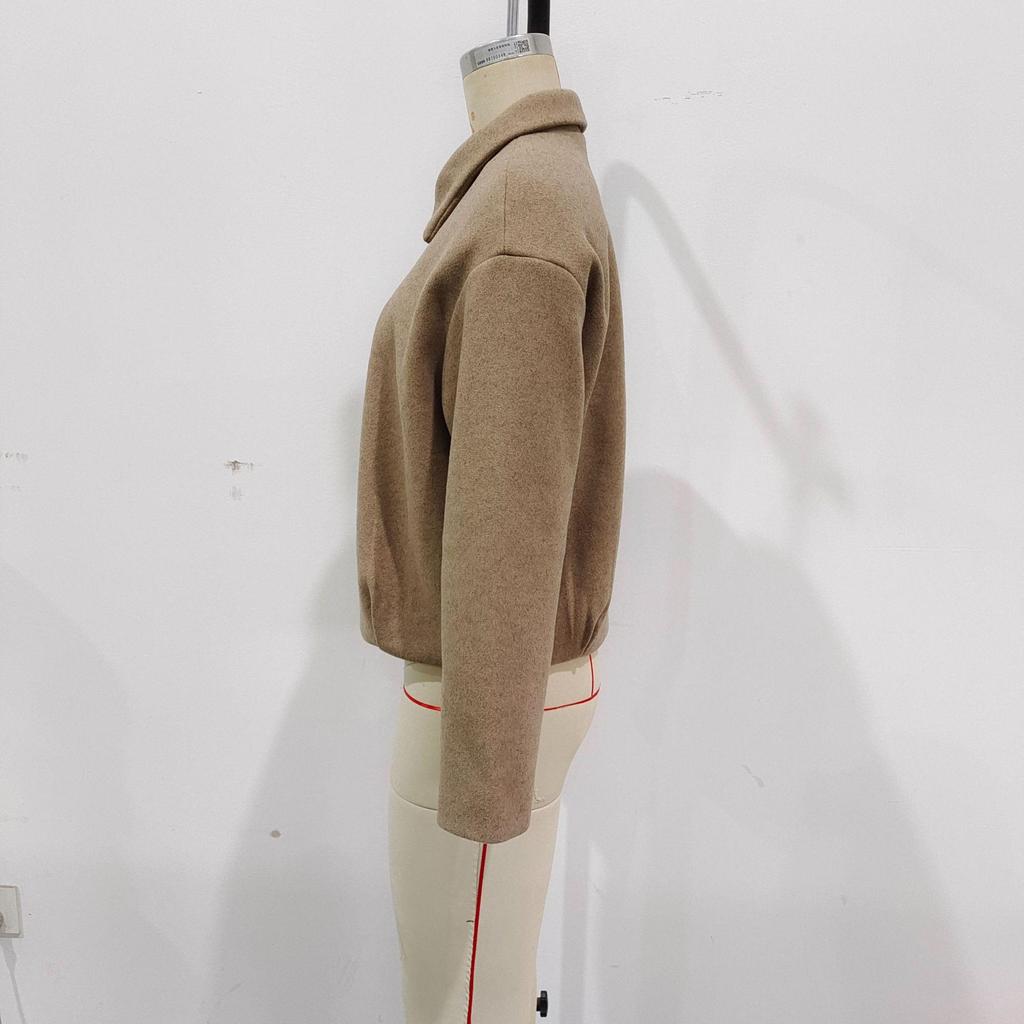 European & American Women's Fashion Casual Pleated Zipper Wool Jacket