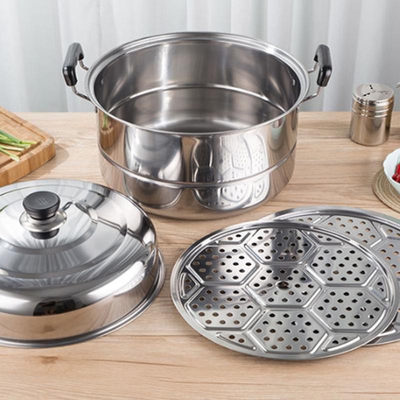 Multi Layer Steamer Steaming Pot Thickened Stainless Steel Construction Cookware with Steam Rack Kitchen Accessories