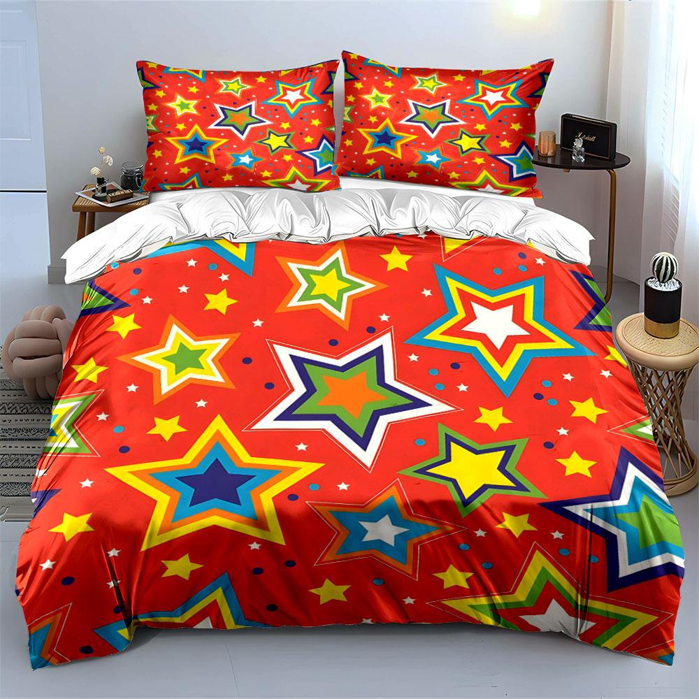 Colorful Star Pattern Gift Set Multiple Sizes Kid'S And Adults' Bedroom Exquisite 3Pc Bedding Set, Gift