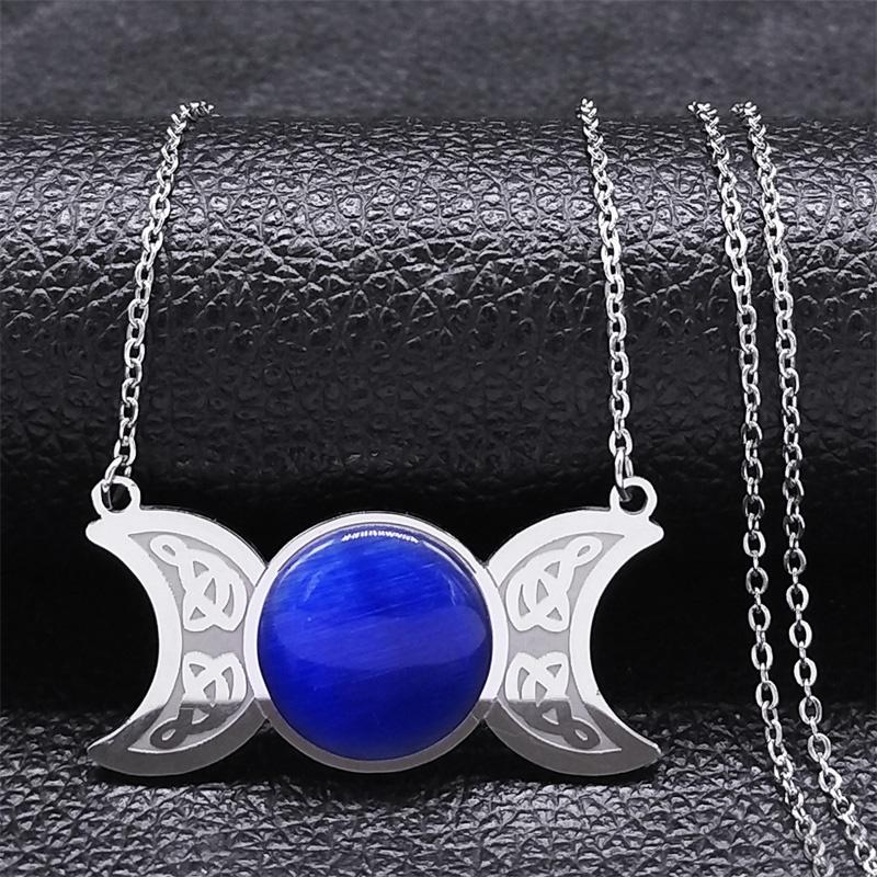 Naszyjnik z węzłem wiedźmy Wicca i księżycem dla kobiet i mężczyzn, kolor srebrny, stal nierdzewna, amulet ochronny do czarownictwa, biżuteria nudo de bruja