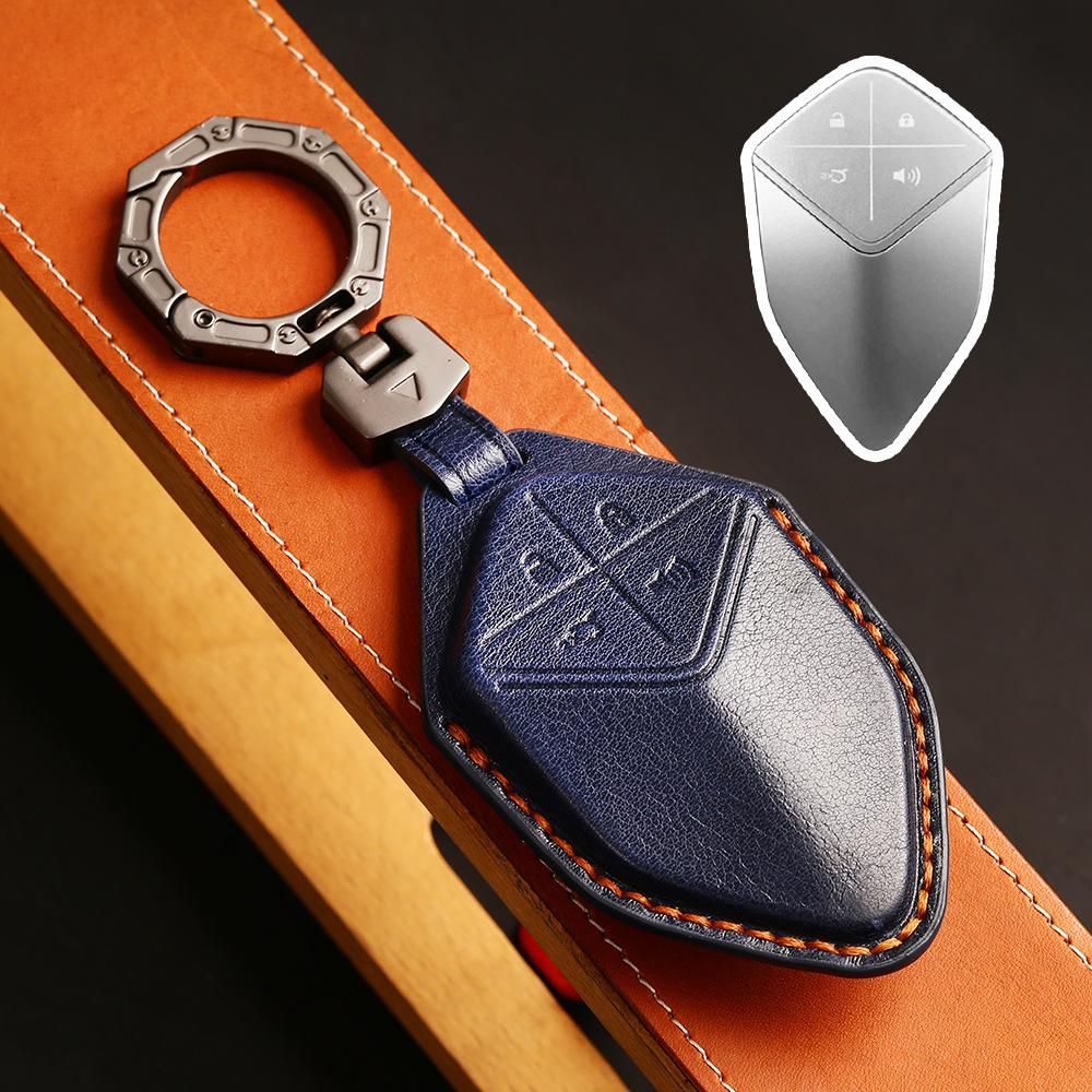 4 Bottons Luxury Genuine Leather Auto Key Fob Cover Case Remote Auto Accessories Fit For Changan Deepal S7 Premium Grade Auto Interior Accessory