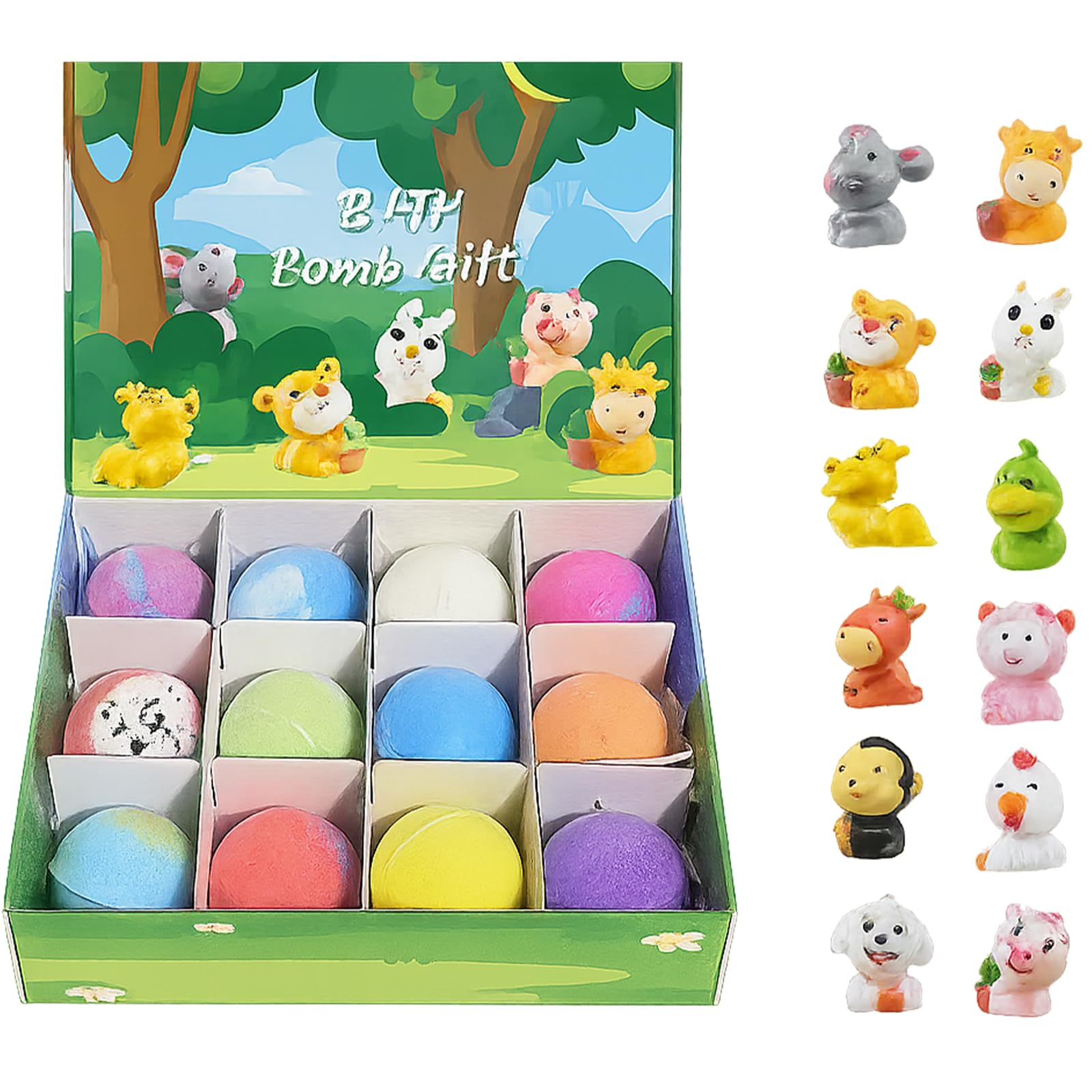 

Colorful 12-Piece Gift Set of Bath Bombs for Kids [60g Each] with Marine Animal Toys and Bath Balls. Perfect for Bubble Baths, Bathtime, and