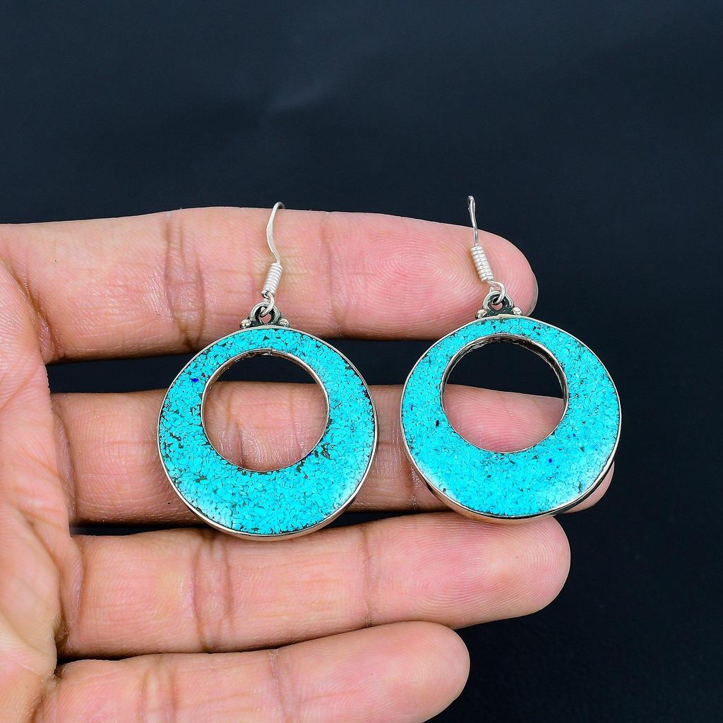 Sleeping Turquoise 925 Sterling Silver Earrings Tibetan Silver Earrings Handmade Earrings Tibetan Jewelry Tribal Ethnic Nepali Pendant Gifts For Mom