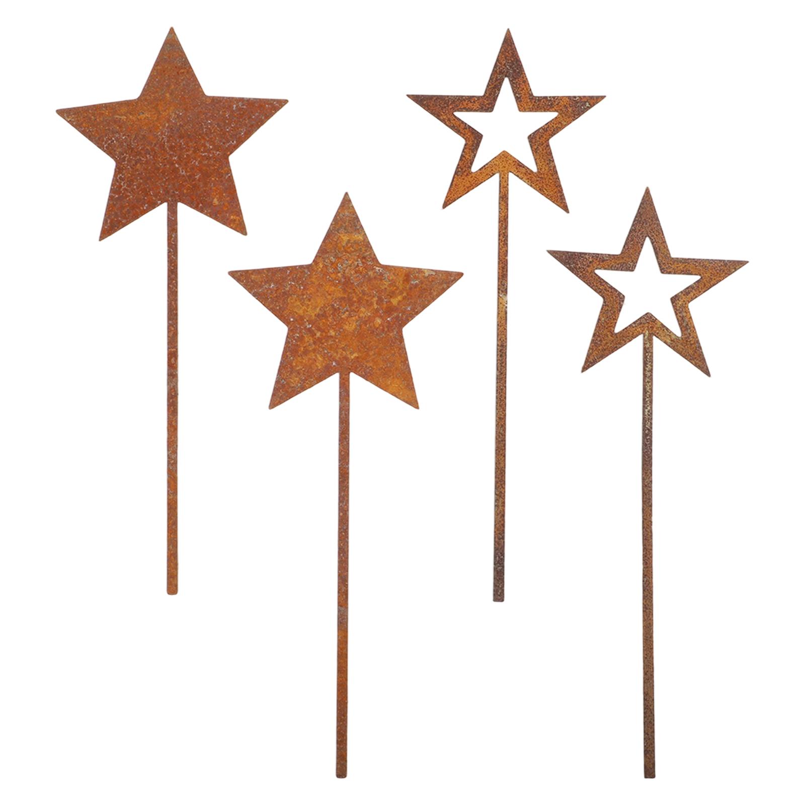 Rusty Metal Star Garden Stakes 4 Pieces Outdoor Decorative Posts for Garden or Patio Year Round Weathered Vintage Design China Mainland