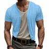 Imitation Mazhujun Summer Men's Casual Breathable Button V-neck Cardigan Short Sleeve Comfort T-shirt
