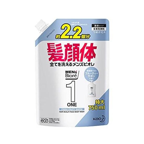 Mens Biore ONE All-in-One Body Wash Fruity Soap Scent Large Refill 750ml Fathers Day Gift