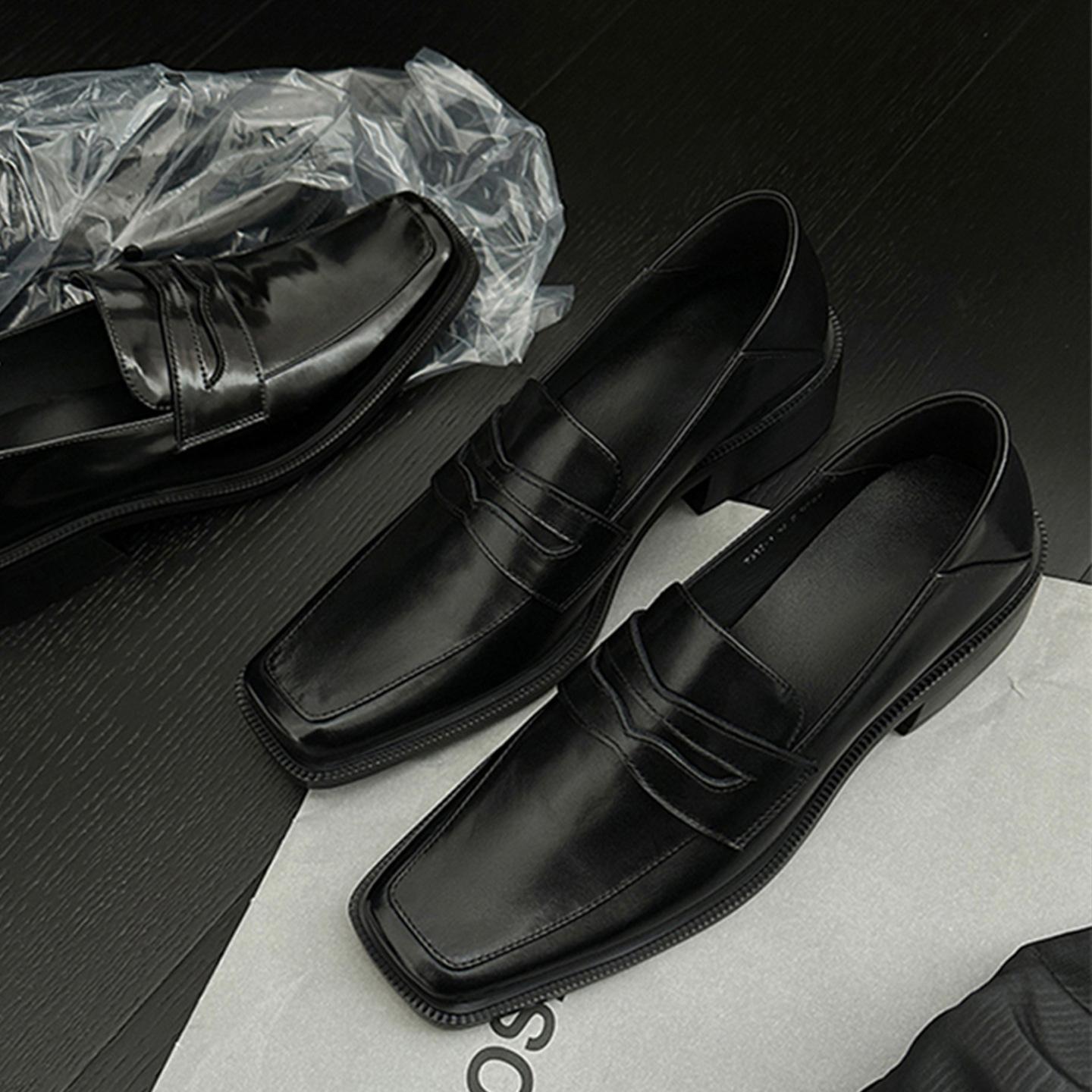 

Версия из коровьей кожи~ Ретро британские черные маленькие кожаные туфли с квадратным носком, женские туфли-лоферы на толстом каблуке для работы 40