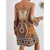 European & American Ethnic Geometric Off-Shoulder Long-Sleeve Dress - In Stock 2025
