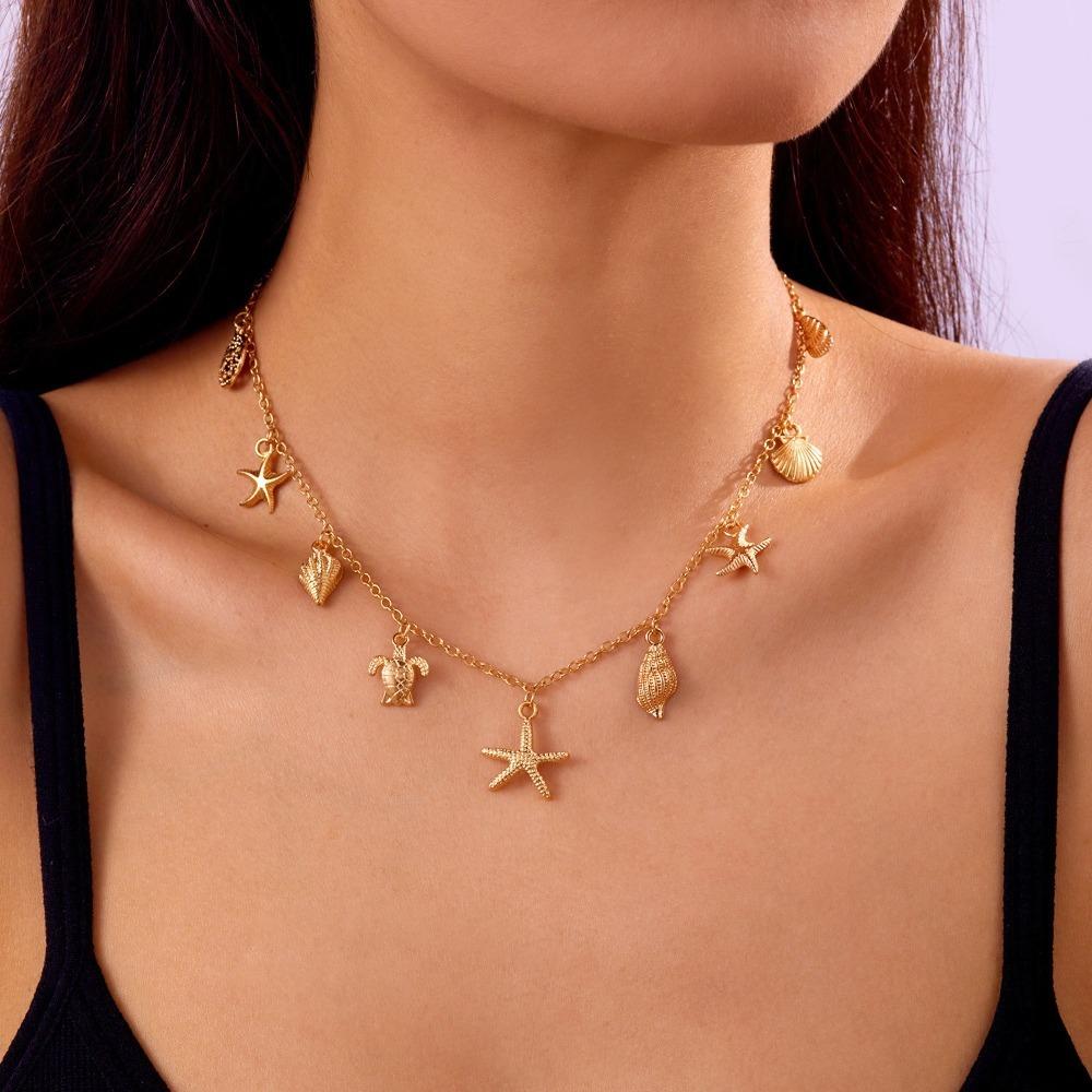 Starfish Clavicle Chain Gold Color Sweater Chain Fashion Shell Necklace  Gifts