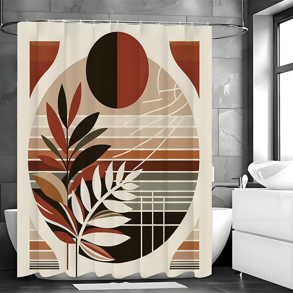 Modern Simple Sun Leaf Shower Curtain, Bathroom Decorative Shower Curtain, Waterproof Shower Curtain with Hooks