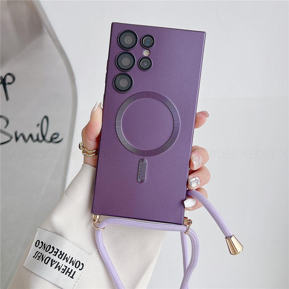 Lanyard Crossbody Necklace Magnetic Charge Case For Samsung S25 S24 S23 Ultra S22 S21 Plus S20FE 20 Matte Cover For Magsafe