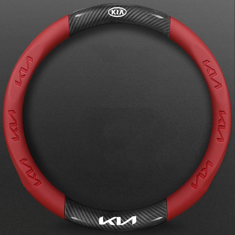 EWDM7 Carbon Fiber Keyring Leather Steering Wheel Cover Anti-Slip Grip For KIA RIO Ceed EV6 EV9 Stinger Forte Niro K9SoulSorentoCerato