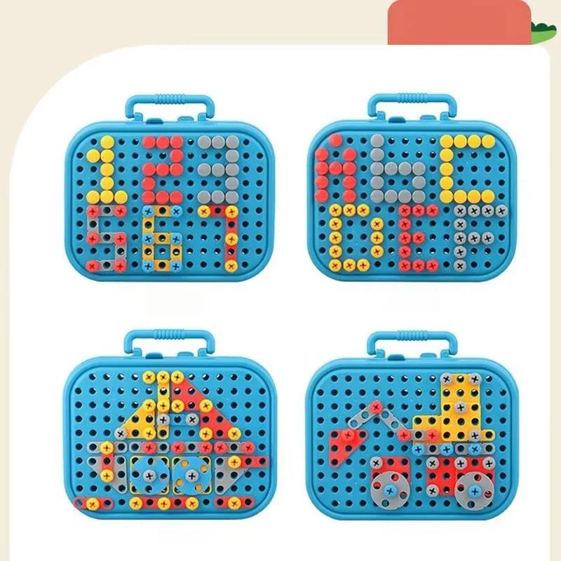 3D Puzzle Spielzeug Rollenspiel Werkzeugkasten Bohren Montage Lernspielzeug Kinderspielzeug Werkzeugset Bohrmaschine Schraube Mutter