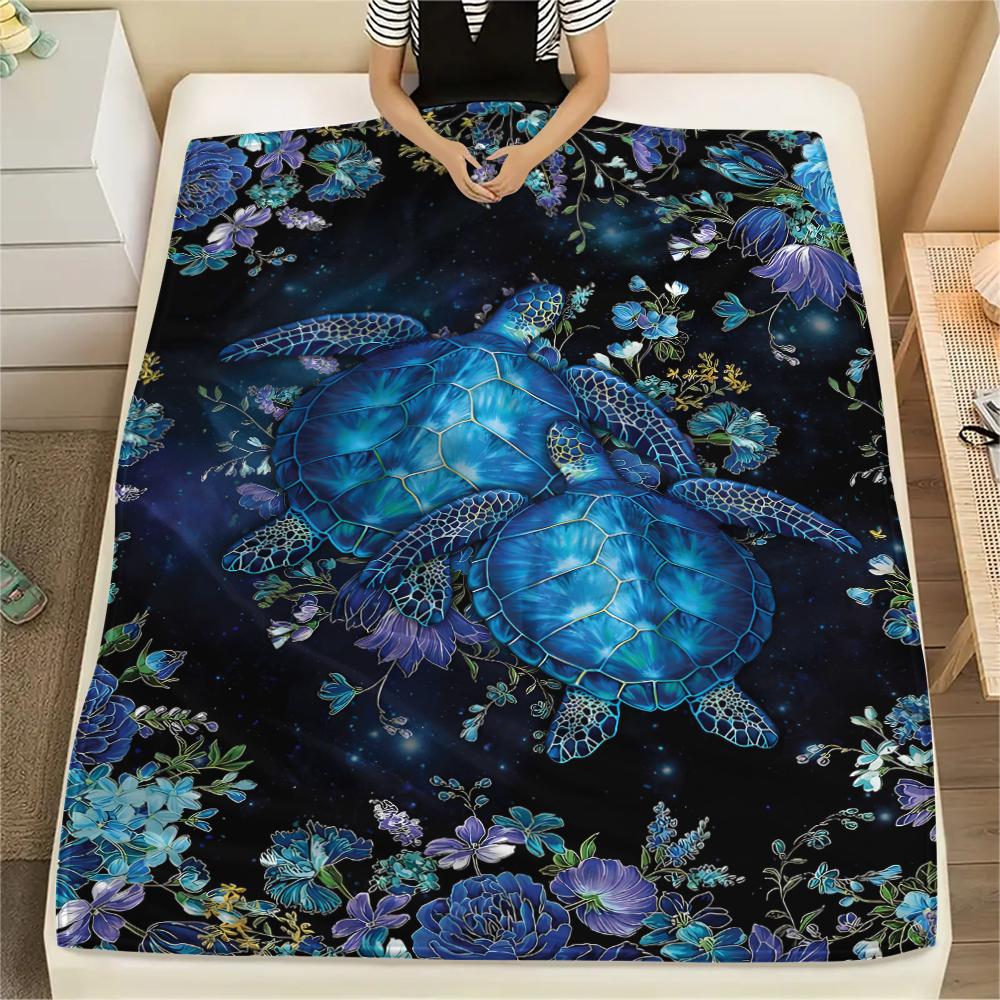 1Pc Turtles Octopuses Print Flannel Blanket, High quality Comfortable for All Seasons, Home Decor, Warmth and Comfort, Perfect for Gifts