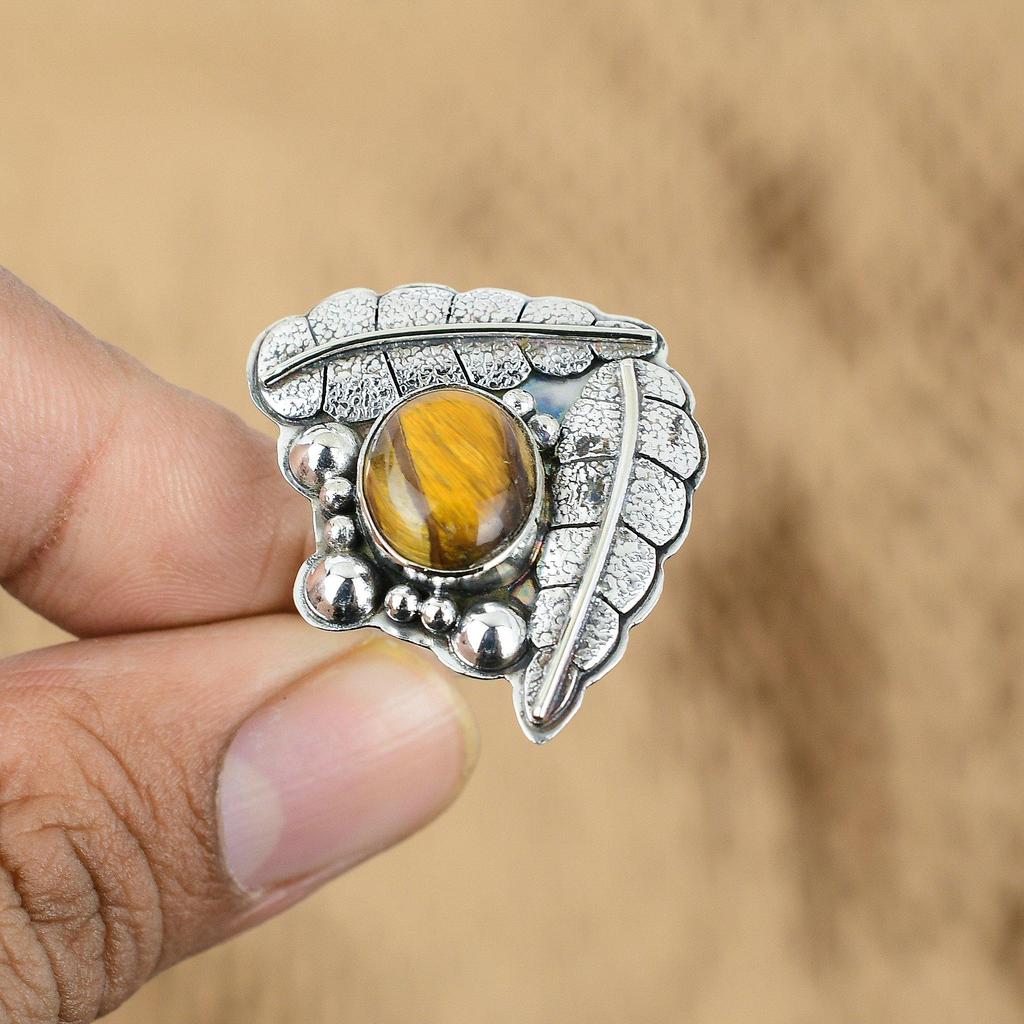 Memorial Day Sale 925 Silver Tiger's Eye Stone Promise Statement Ring Jewelry