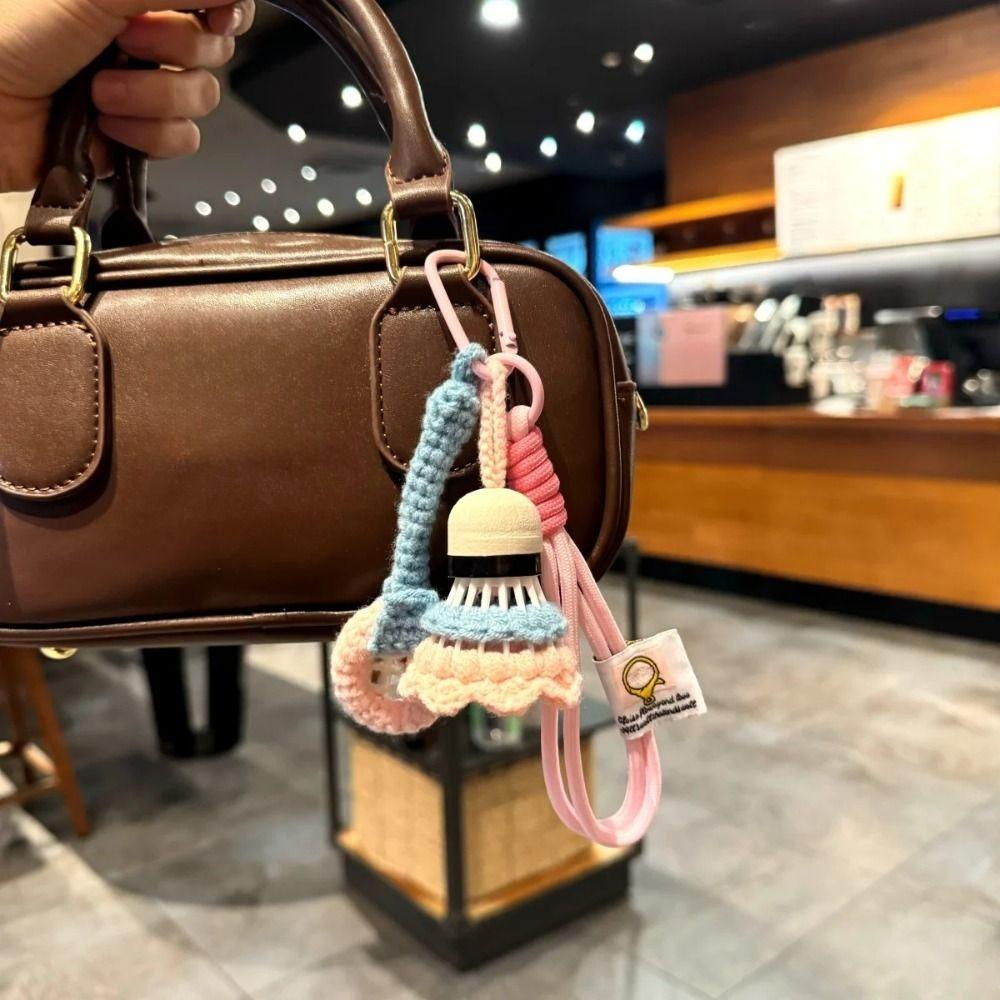 Mini Knitted Badminton Pendant Cute Car Keyring Fashion Crochet Badminton Keychain  Gifts