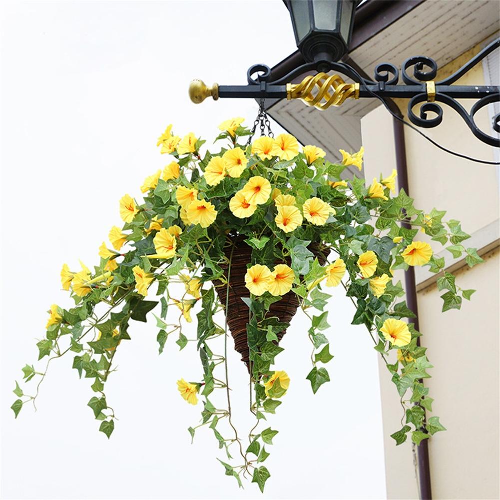 Home Wall Garland Fake Silk Morning Glory Artificial Flower Vine Hanging Plant
