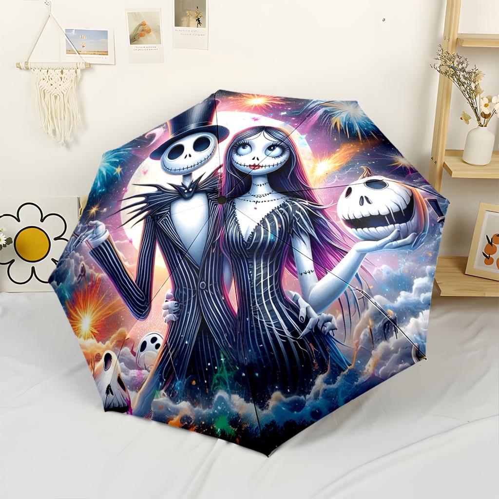 Nightmare Before Christmas Automatischer Regenschirm mit 8 Speichen Langlebiger Kunststoff & Eisen Reiseutensil Eleganter Damenregenschirm Spirituelles Geschenk