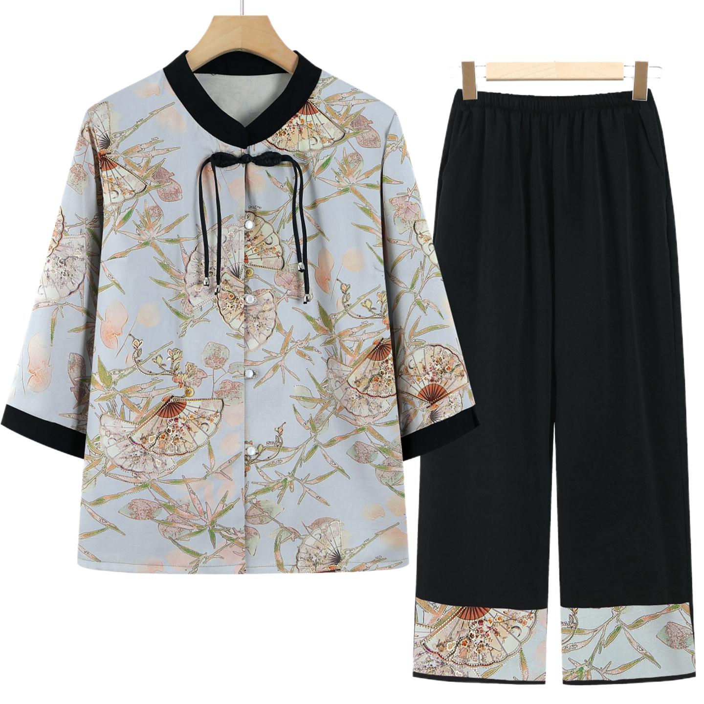 

Elegant Summer Two-Piece Set for Elderly Women: Stylish Blouse & Shirt 5XL (145-160 lbs)