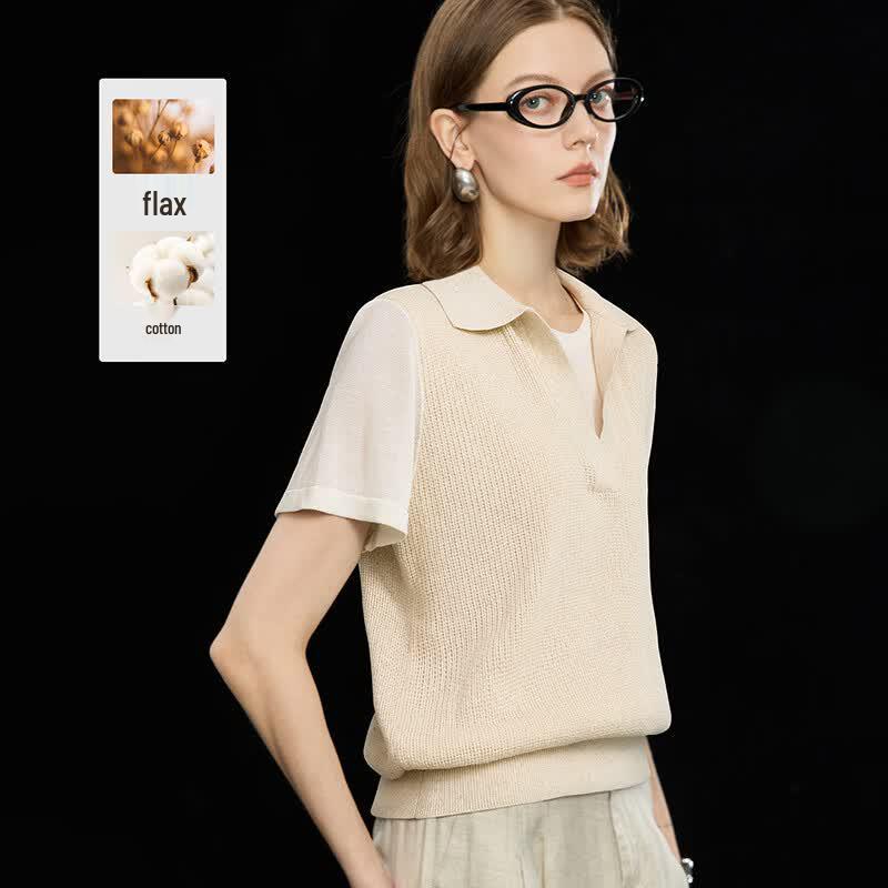 Wudao Tencel Linen Cotton Blend Faux Two-Piece Top M
