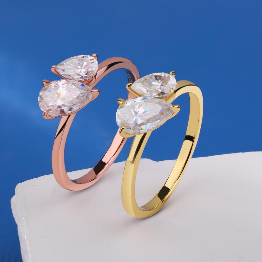 1.5cttw Double Pear Cut Moissanite Diamond Ring for Women Two Stone Toi Et Moi Wedding Bands 925 Silver Gold Plated Jewelry