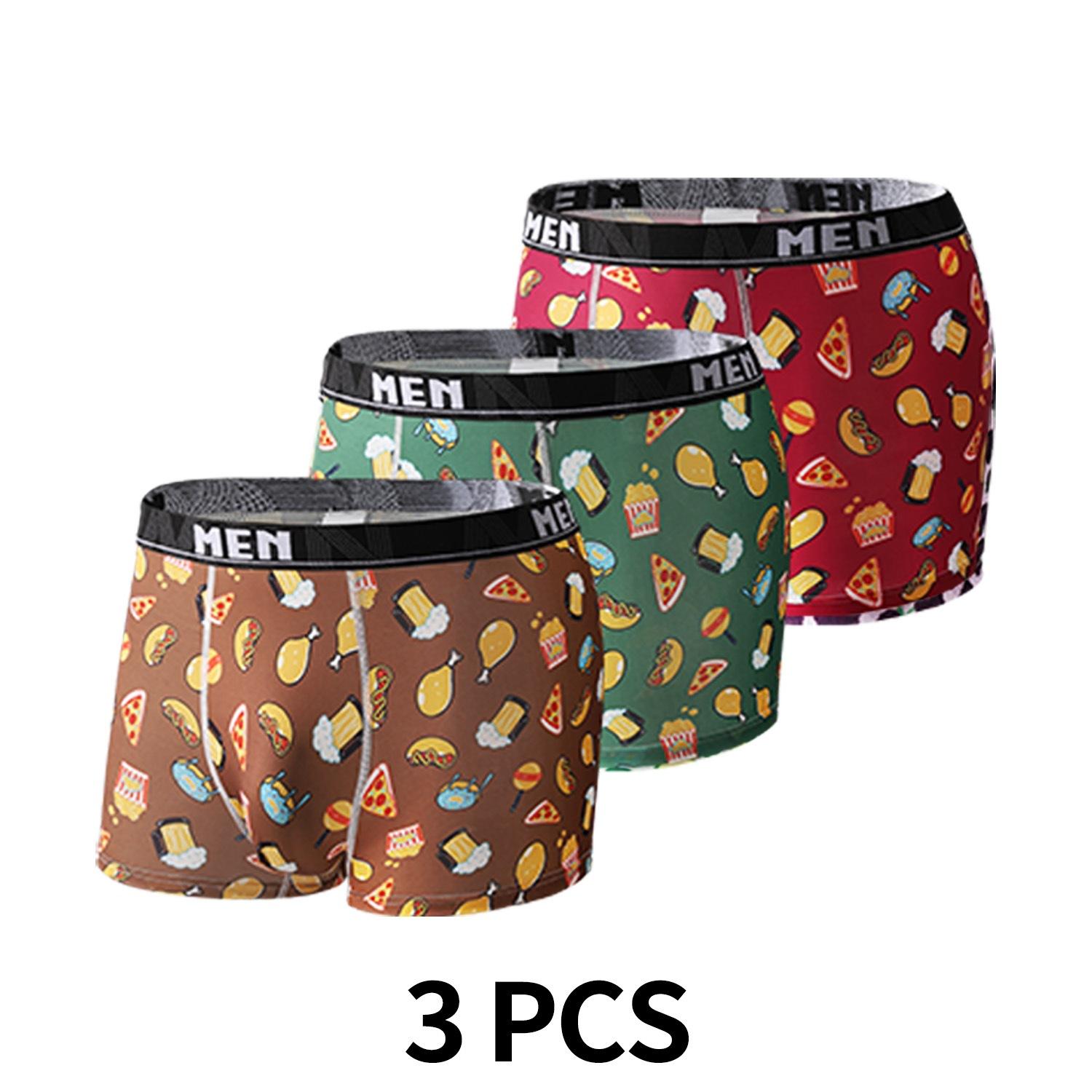 

3 шт. Мужское нижнее белье из ледяного шелка, Мультяшное, Модное, с принтом, Большого размера, Летнее, Со средней посадкой, Мужское нижнее белье, Боксеры-слипы 2XL