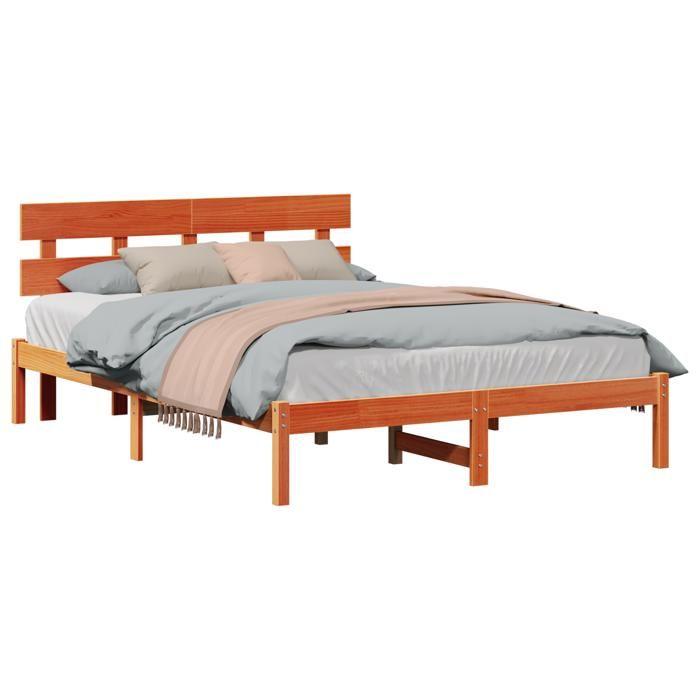 VidaXL Bed Frame with Waxed Brown Headboard 160x200 Cm Solid Pine Wood 872157