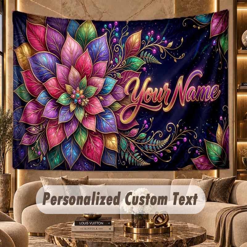 Floral Garden (40) Theme Personalized Tapestry Custom Name Text Wall Hanging Tapestry Home Background Decoration