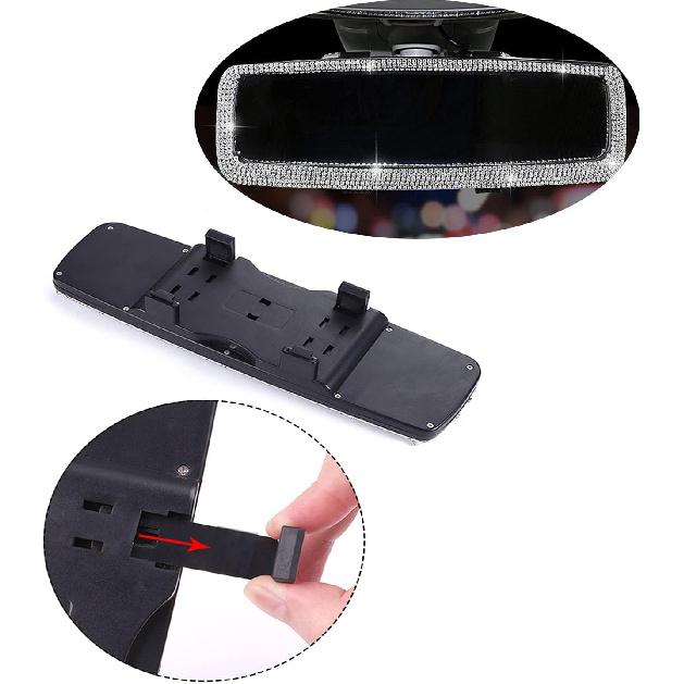 Bling Rhinestone Car Rear View Mirror With Crystal Diamonds Bling Rhinestones Cars Rear View Mirrors For Women,Car Interior Trim. (Sliver)