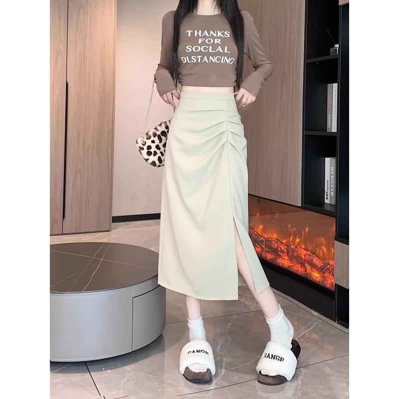 Jupe Midi fendue taille haute style français – Printemps/Été 2026 Coupe trapèze ajustée aux hanches pour femme petite taille