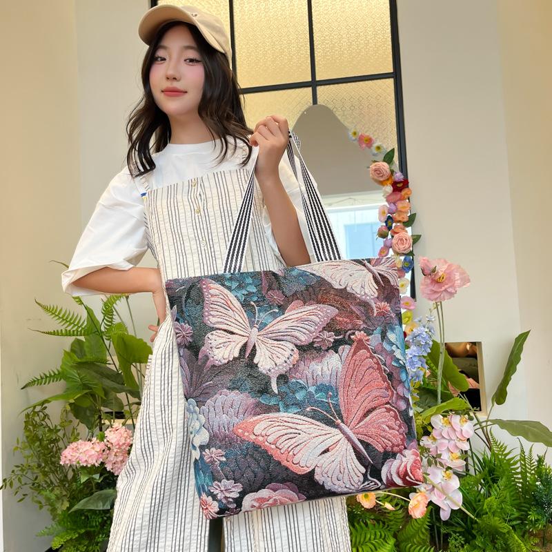 Butterfly Three-dimensional Embroidery Women's Bag Craft Casual Large Tote Capacity Bag