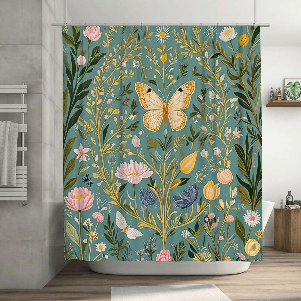 Luxury Blue White Gold Marble Print Shower Curtain Decorative Bath Mat Tassel Rod Pocket Water Repellent Liner (59x72)