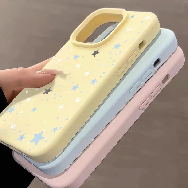 Blue & White Star Nail Print Phone Case for Apple 17 Pro Max, 16, 15, 14 Pro, 12 Glutinous Rice