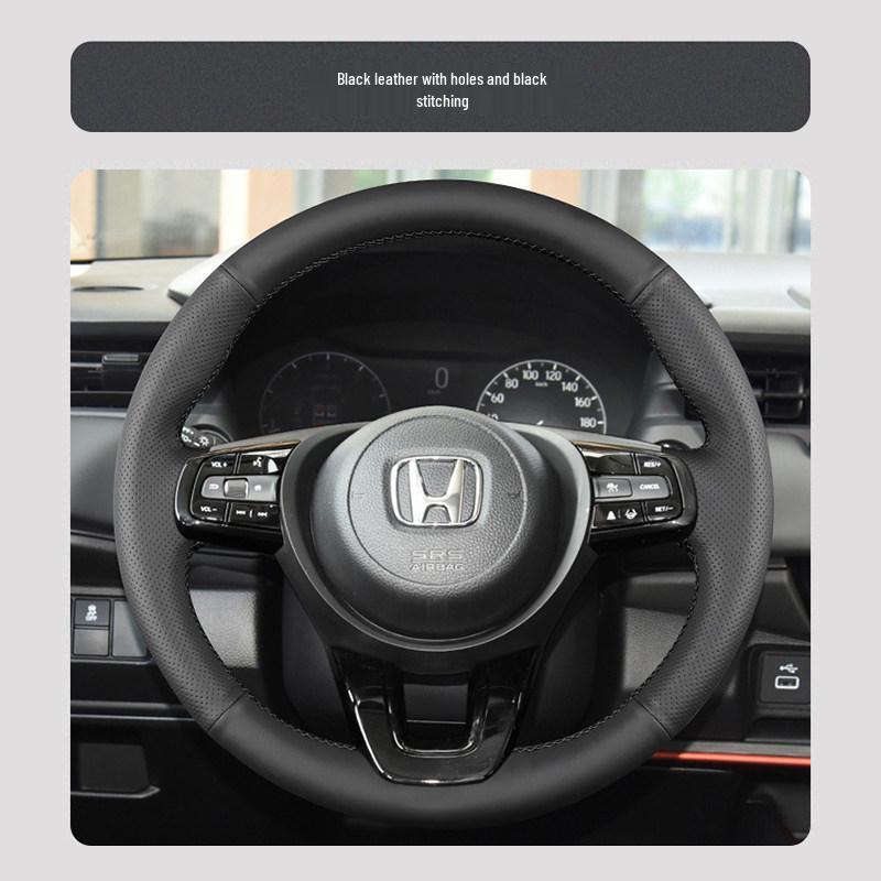 Genuine Leather Hand-Stitched Steering Wheel Cover for Honda Civic, Accord, CRV, HR-V, Fit, and Guandao Models