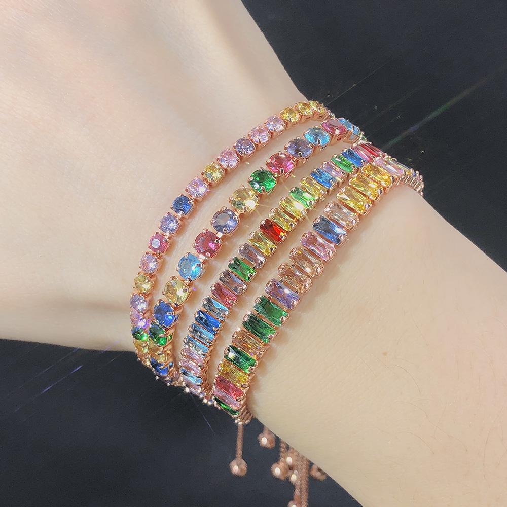 Adjustable Multicolor Tennis Bracelets for Women Ladies Wedding Rainbow Colorful Zircon Charm Bracelet Hand Chain Zircon DZH043