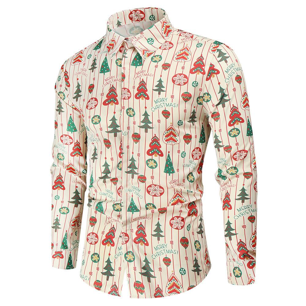 

New Classic Shirt Printed Long Sleeved high-end men s Shirt Fashionable Daily Street Christmas Individual Style 2025 3D Shirt 3XL бежевий