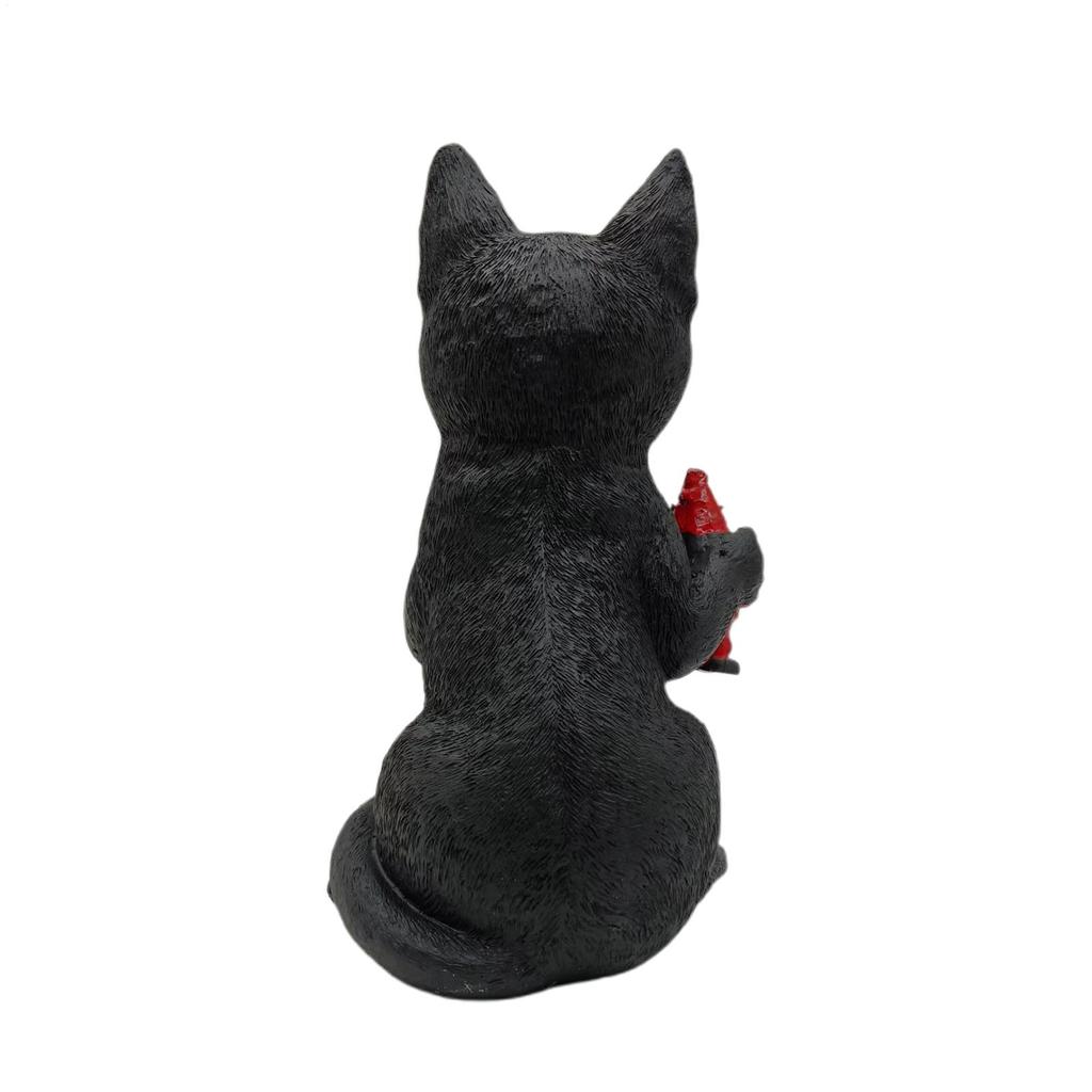 Black Cat Statue Halloween Decorative Holiday Statue Decorative Cat Eating Dwarf Figurine For Display Cabinet Nightstand Dining