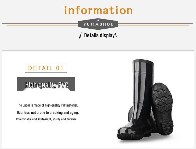 Men's High-Top Non-Slip PVC Construction Rain Boots - Wear-Resistant, Water-Resistant Mid-Calf Rubber Shoes