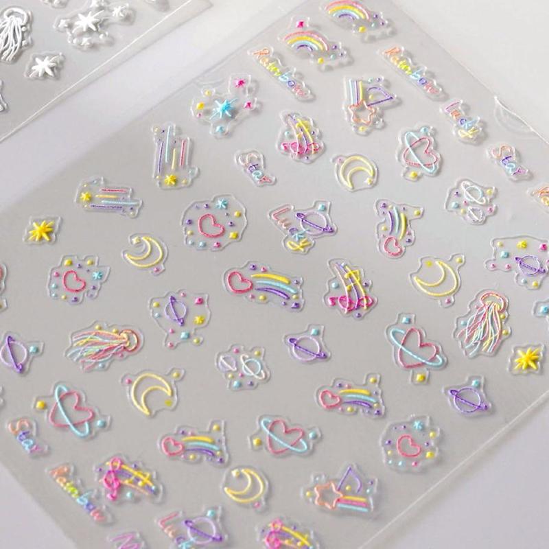 

Красочные наклейки для ногтей «Звездное небо» Рельефные радужные 3D-наклейки Мультяшные наклейки для ногтей Ношение доспехов Дизайн ногтей своими руками Декоративные разноцветный