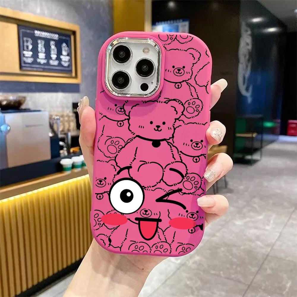 Phone case: 2D flat design suitable for iPhone 18 17 16 15 14 13 Pro protective case, couple style, background with little bear, Christmas and Hallowe