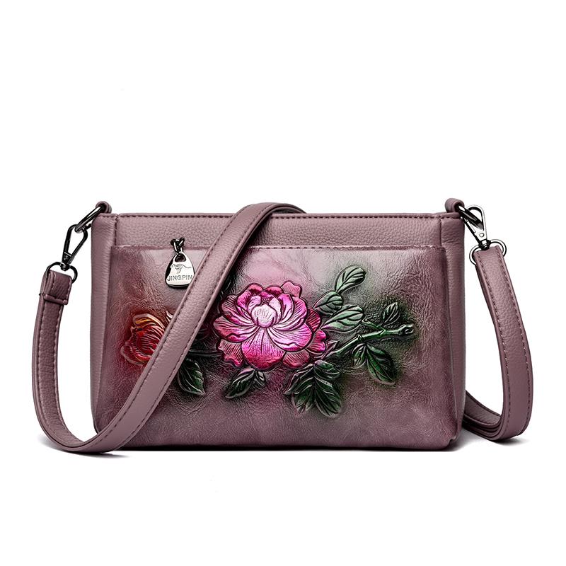 Damen Geprägte Blume Umhängetasche Vintage Florale Schulterhandtasche PU-Leder Tägliche Pendlertasche Lässige Mehrzweck-Geldbörse für Mama Arbeit Einkaufen