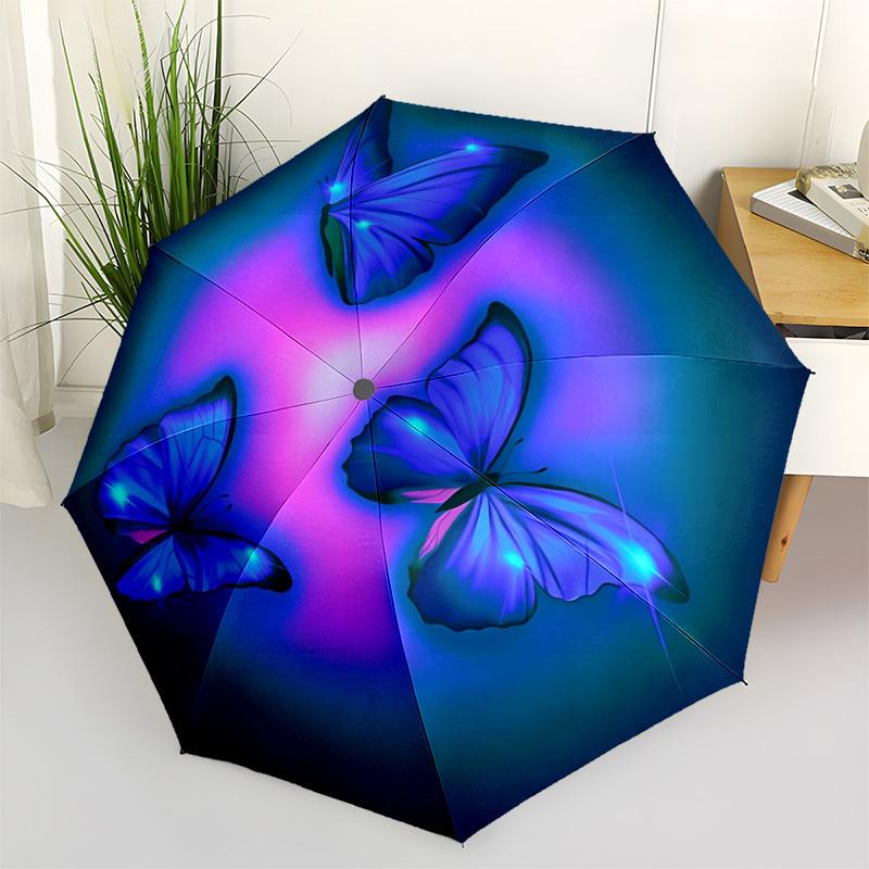 1pc Butterfly Blue Design Automatic Folding Umbrella Durable Iron Frame,All Seasons Home Travel Outdoor Multifunctional Umbrella yy251115065