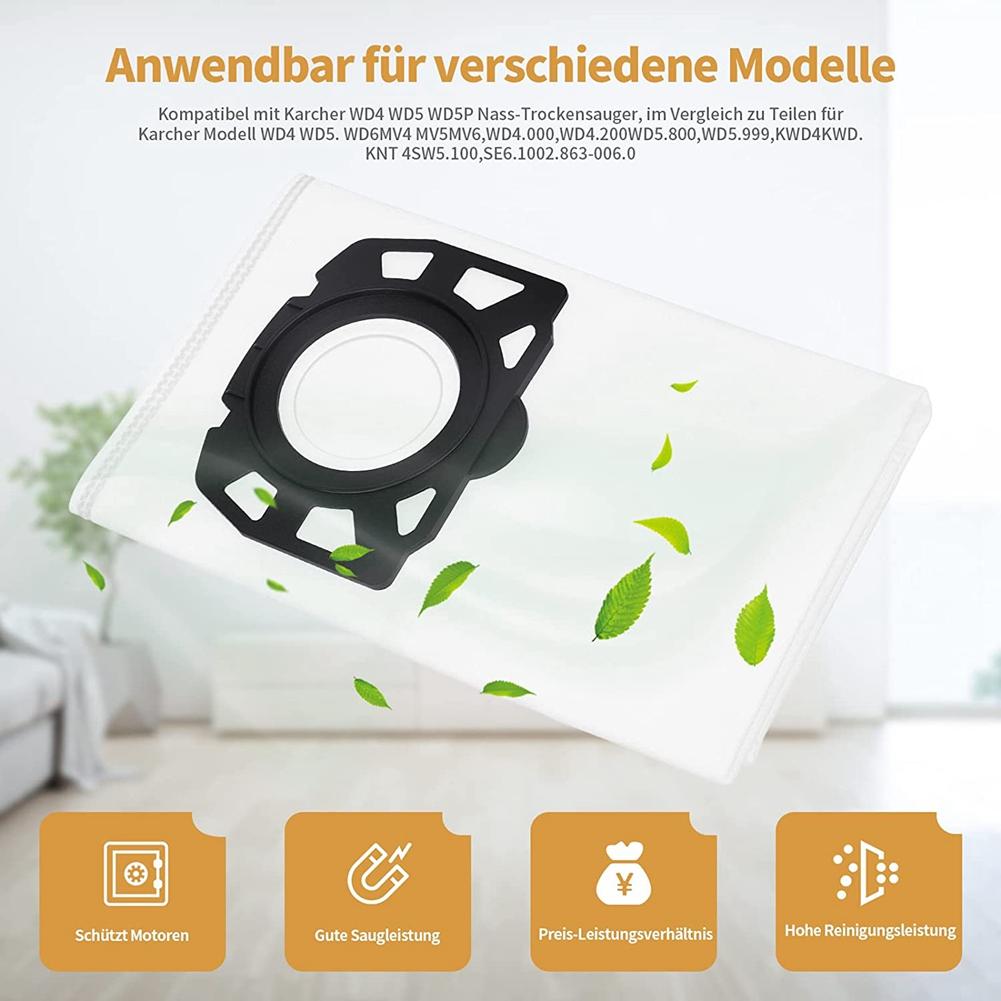 15PC Vacuum Cleaner Bags for Karcher WD4, WD5, WD6 Non-Woven Filter Bags KFI 487, Vacuum Bags for Karcher Filter Bags