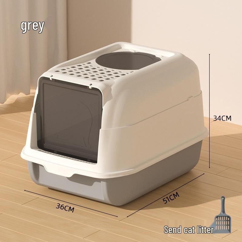 

Extra Large Enclosed Cat Litter Box with Double Doors & Top Exit, Anti-Splash & Deodorizing Design for Home Use Litter Box серый