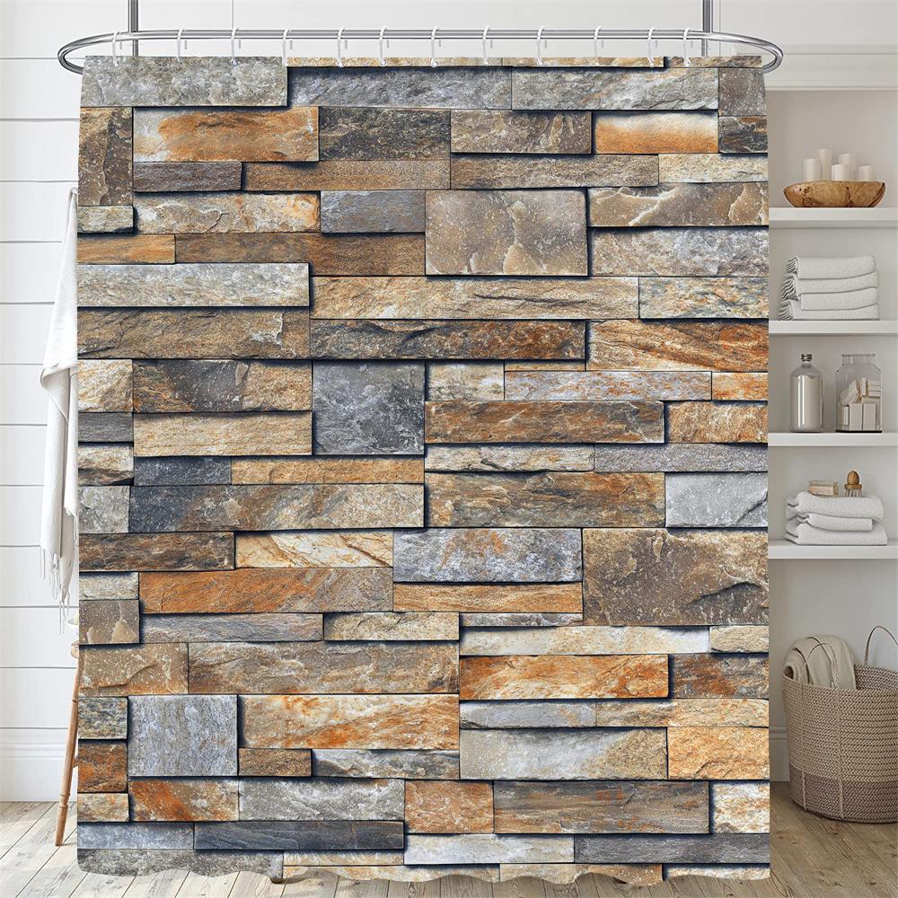 Rural Brick Wall Printed Shower Curtain Mildew Washable Curtain with Hooks Bathroom Decorative Curtain Rocks 3D Shower Curtains
