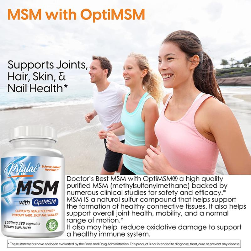 Pslalae contains MSM supplements to support joint health, boost the immune system, has antioxidant properties, and is non-GMO.
