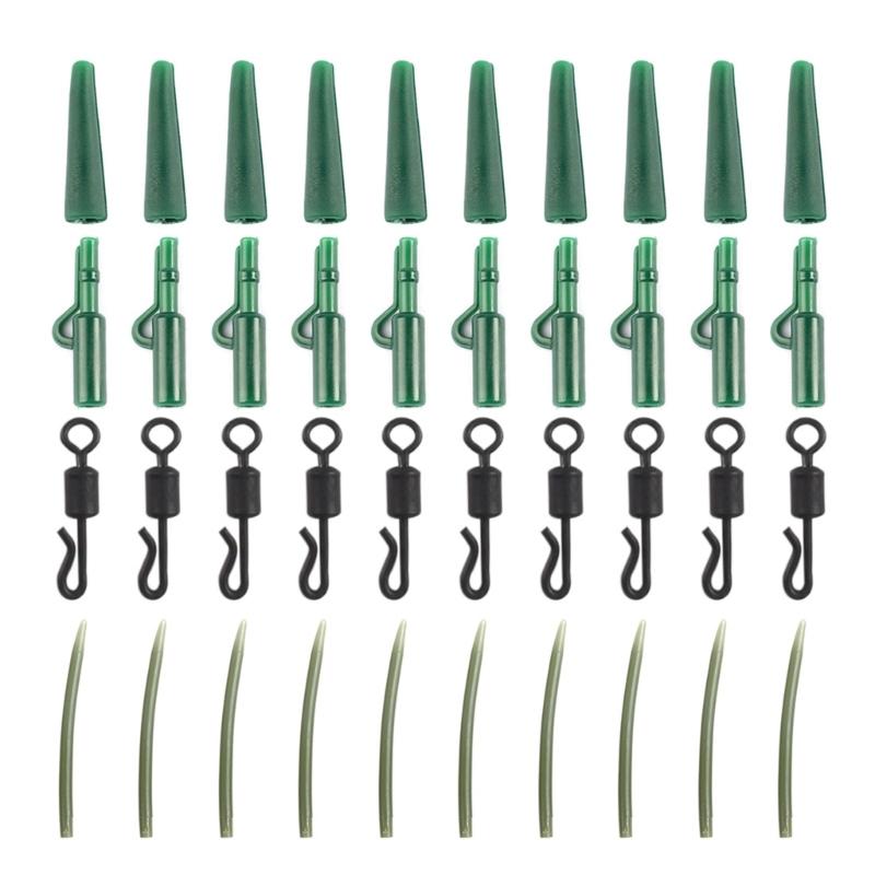 40pcs/Lot Fishing Tackle Leads Clip Fast Change Swivels Tail Rubber Anti Entanglement Sleeves for Rigs Fishing Gear